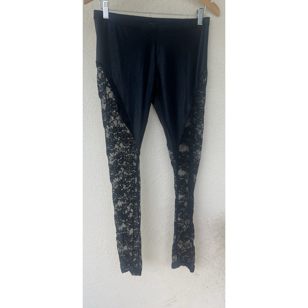 VTG Symphony Black Lace Panel Leggings Sheer Floral Gothic Soft Grunge Rock Sexy